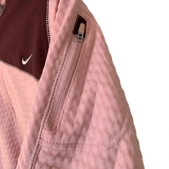 Nike Womens Thermafit Jacket Long Sleeve Half Quarter Zip Pink Maroon Textured - Picture 3 of 12
